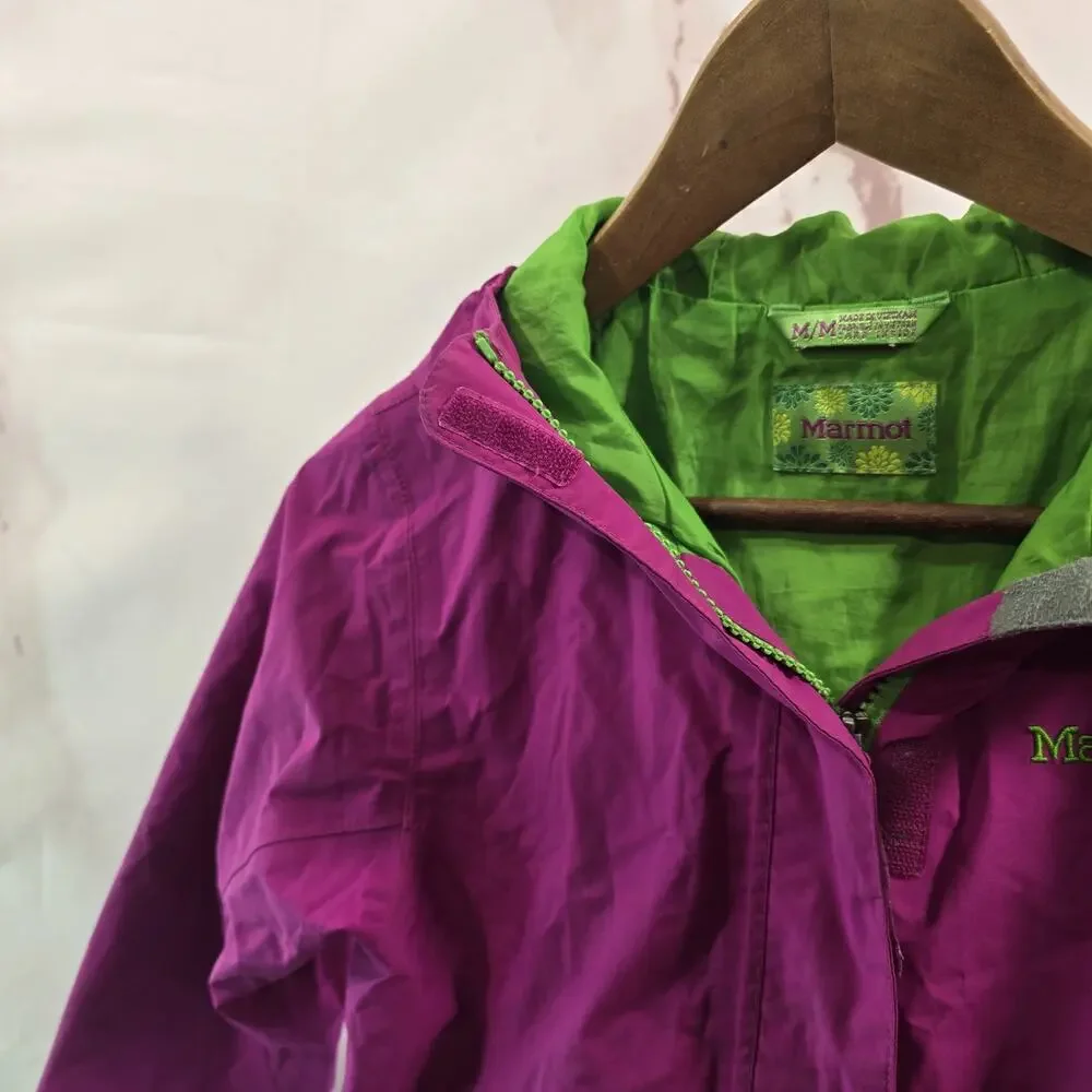 Marmot Jacket Girls Medium 10 12 Pink Green Youth Rain Coat Shell Waterproof